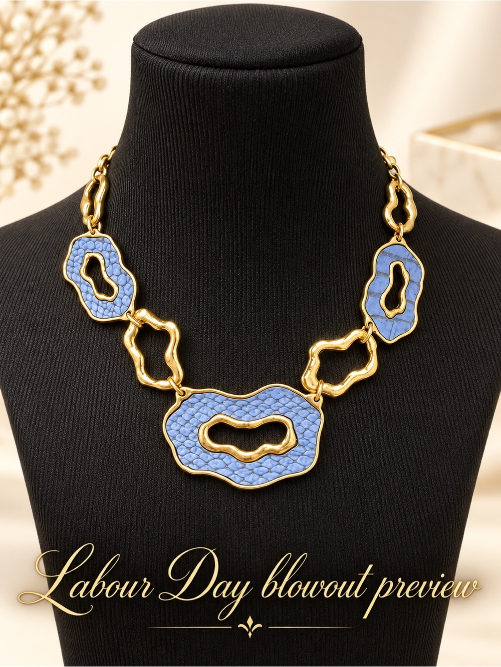 Gold &  Blue Serpent ABSTRACT Statement Necklace - Women Jewelry
